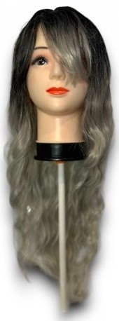 Visokokakovostna ženska lasulja - črno-siva 70 cm